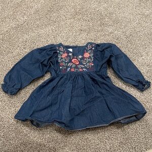 18 month girls chambray and embroidered dress